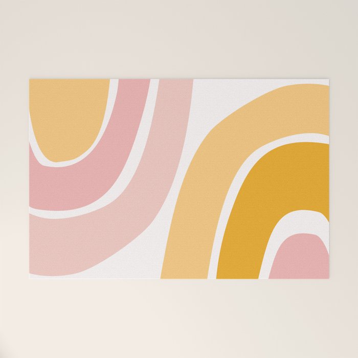 Abstract Shapes 37 in Mustard Yellow and Pale Pink Welcome Mat Gallery Image 1