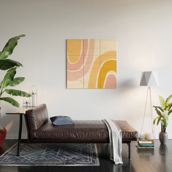 Abstract Shapes 37 in Mustard Yellow and Pale Pink Wood Wall Art Gallery Image 2