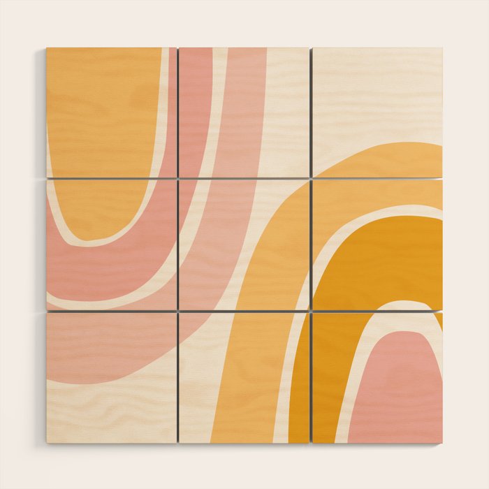 Abstract Shapes 37 in Mustard Yellow and Pale Pink Wood Wall Art Gallery Image 1