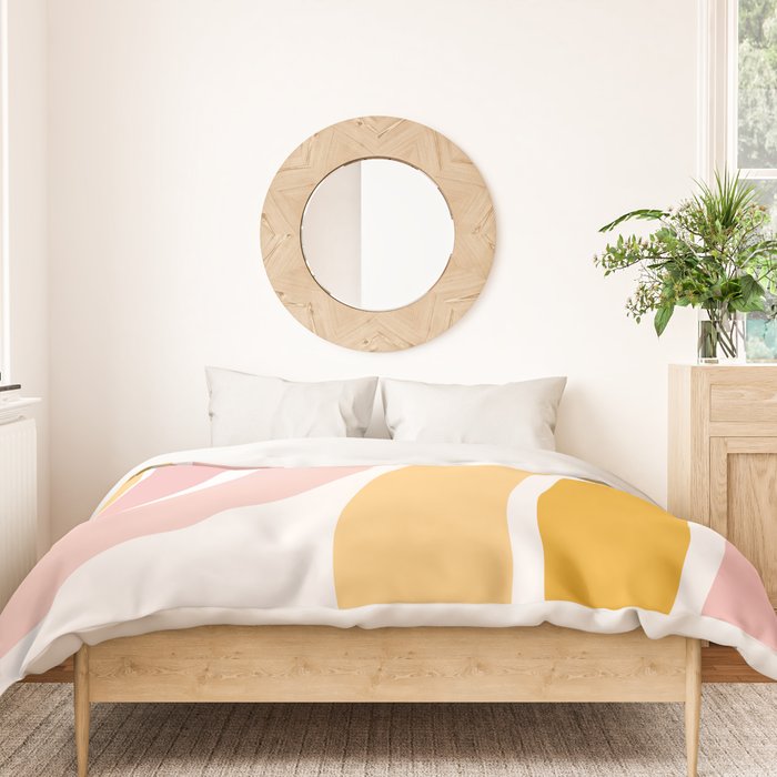Abstract Shapes 37 in Mustard Yellow and Pale Pink Duvet Cover Gallery Image 3
