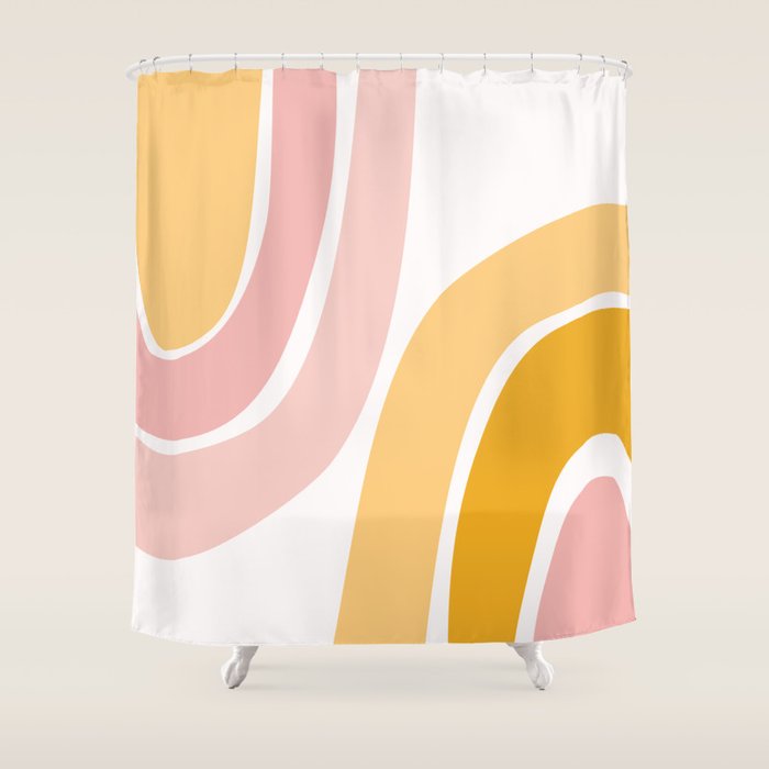 Abstract Shapes 37 in Mustard Yellow and Pale Pink Shower Curtain Gallery Image 1