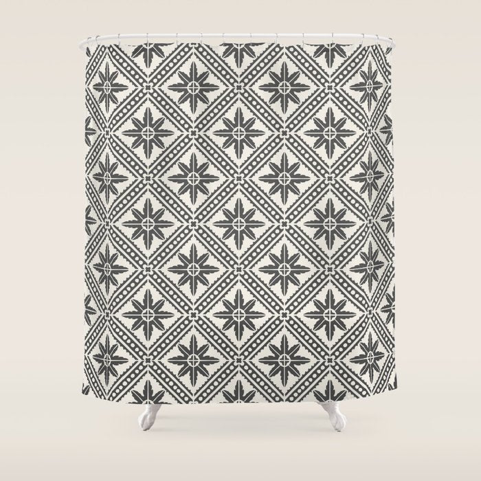 TAZA STAR TILE GREY Shower Curtain Gallery Image 1