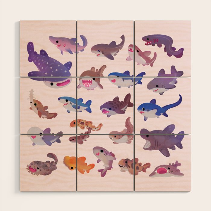 Shark day - pastel Wood Wall Art Gallery Image 1