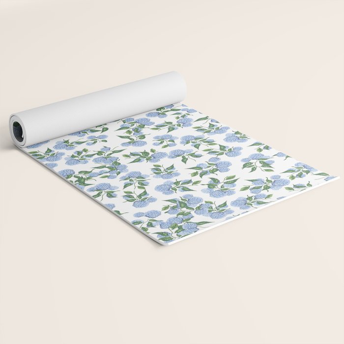 Hydrangea blue flowers, botanicals, blue and white floral Yoga Mat Gallery Image 2