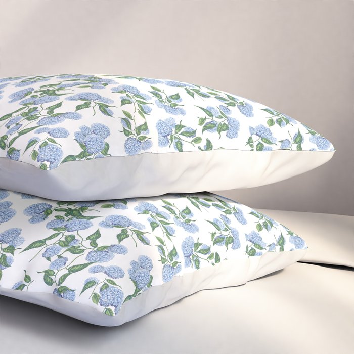 Hydrangea blue flowers, botanicals, blue and white floral Pillow Sham Gallery Image 3