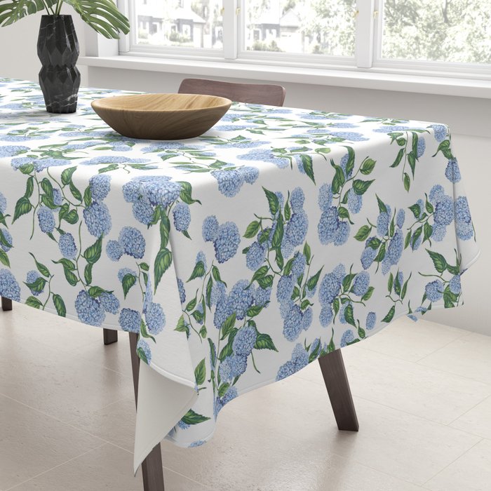 Hydrangea blue flowers, botanicals, blue and white floral Tablecloth Gallery Image 3