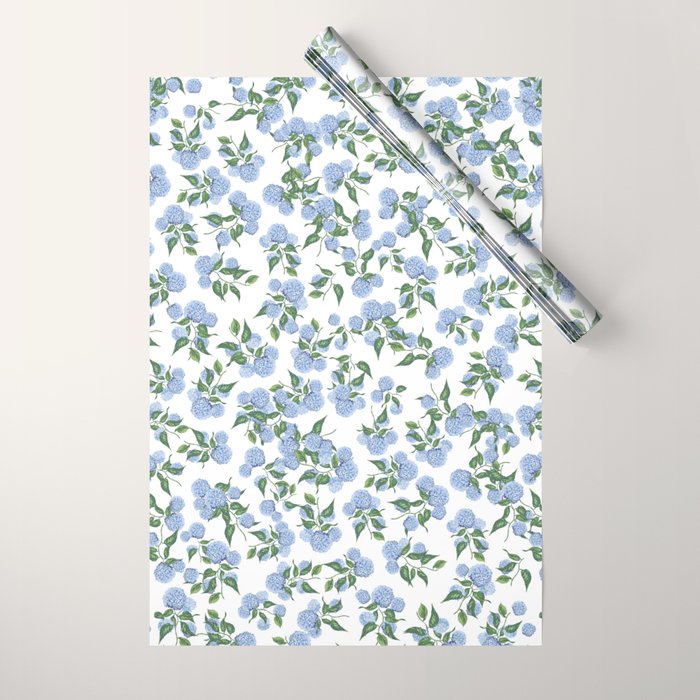 Hydrangea blue flowers, botanicals, blue and white floral Wrapping Paper Gallery Image 1