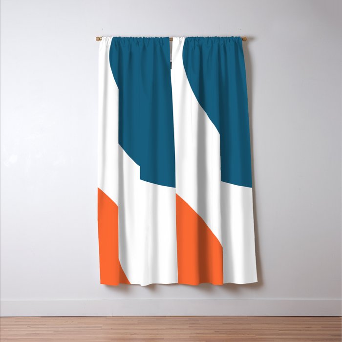 Meeting. Colorful Minimalist Abstract in Orange, Blue, and White Window Curtain Gallery Image 3
