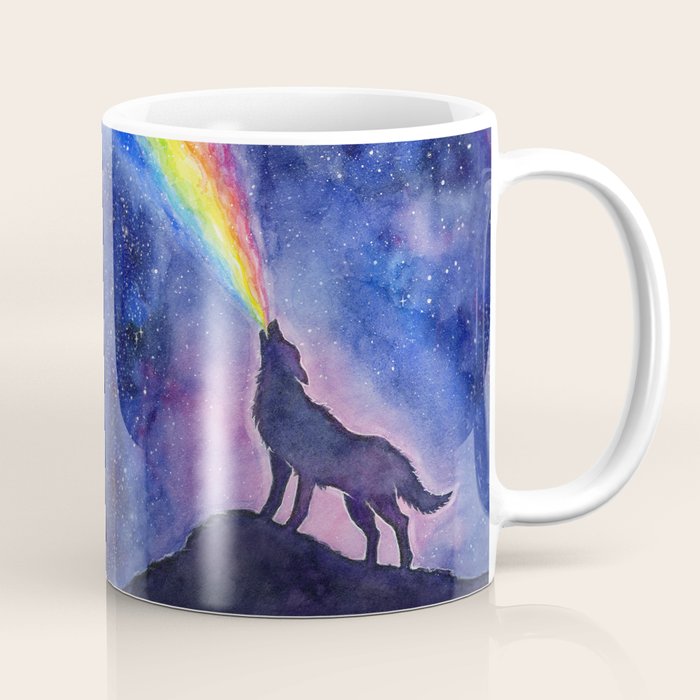 Galaxy Wolf Howling Rainbow Coffee Mug Gallery Image 1