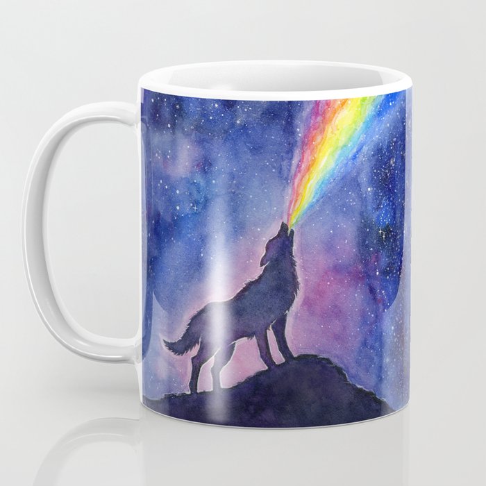 Galaxy Wolf Howling Rainbow Coffee Mug Gallery Image 3