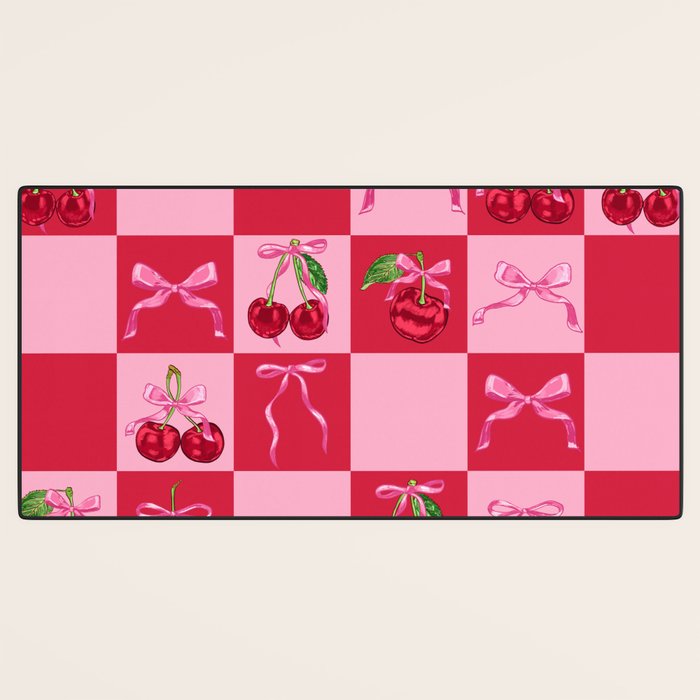 Scarlet Cherries and Bows Checker Desk Mat Gallery Image 3