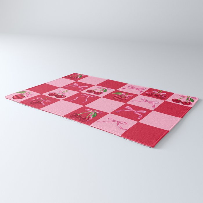 Scarlet Cherries and Bows Checker Rug Gallery Image 3
