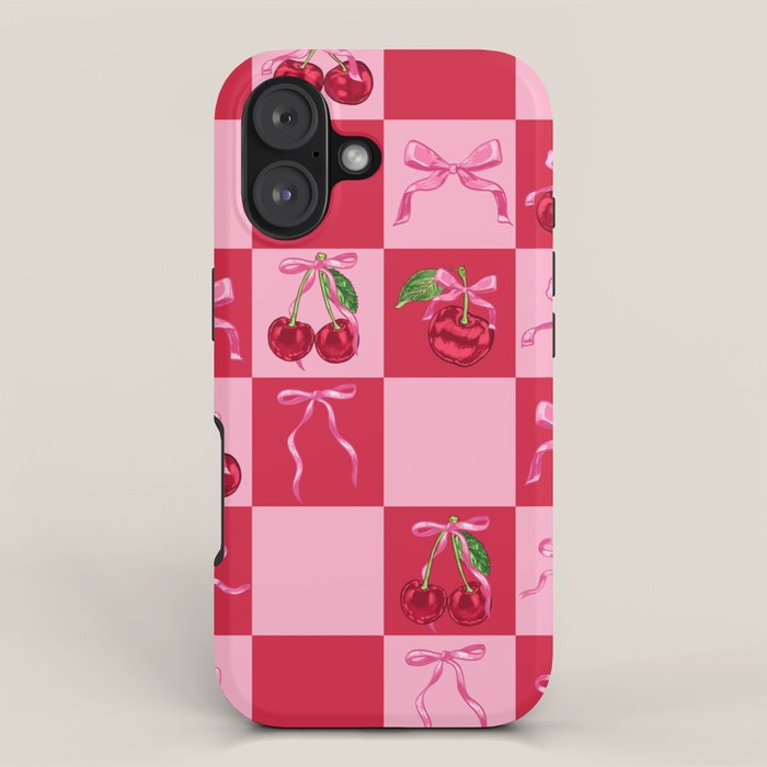 Scarlet Cherries and Bows Checker iPhone Case Gallery Image 1