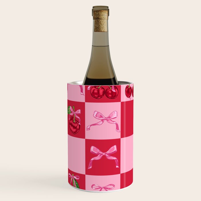 Scarlet Cherries and Bows Checker Wine Chiller Gallery Image 3