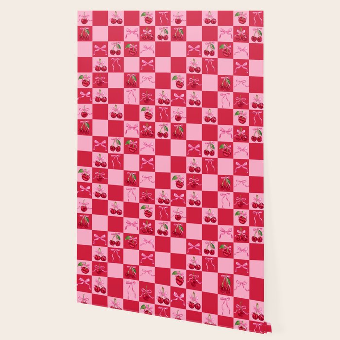 Scarlet Cherries and Bows Checker Wallpaper Gallery Image 2