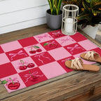 Scarlet Cherries and Bows Checker Outdoor Rug Gallery Image 2