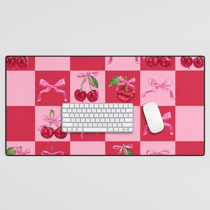 Scarlet Cherries and Bows Checker Desk Mat Gallery Image 1
