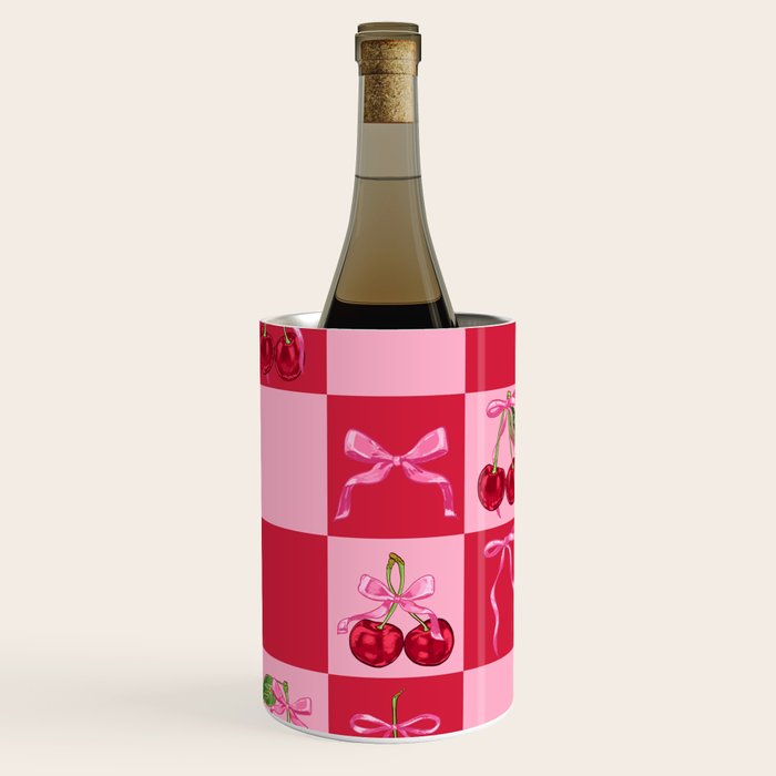 Scarlet Cherries and Bows Checker Wine Chiller Gallery Image 2