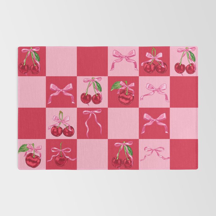 Scarlet Cherries and Bows Checker Rug Gallery Image 2