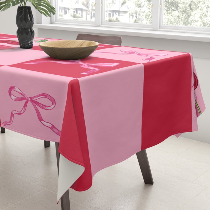 Scarlet Cherries and Bows Checker Tablecloth Gallery Image 3