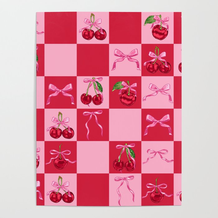 Scarlet Cherries and Bows Checker Poster Gallery Image 1