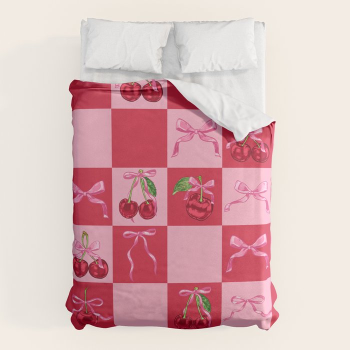 Scarlet Cherries and Bows Checker Duvet Cover Gallery Image 6