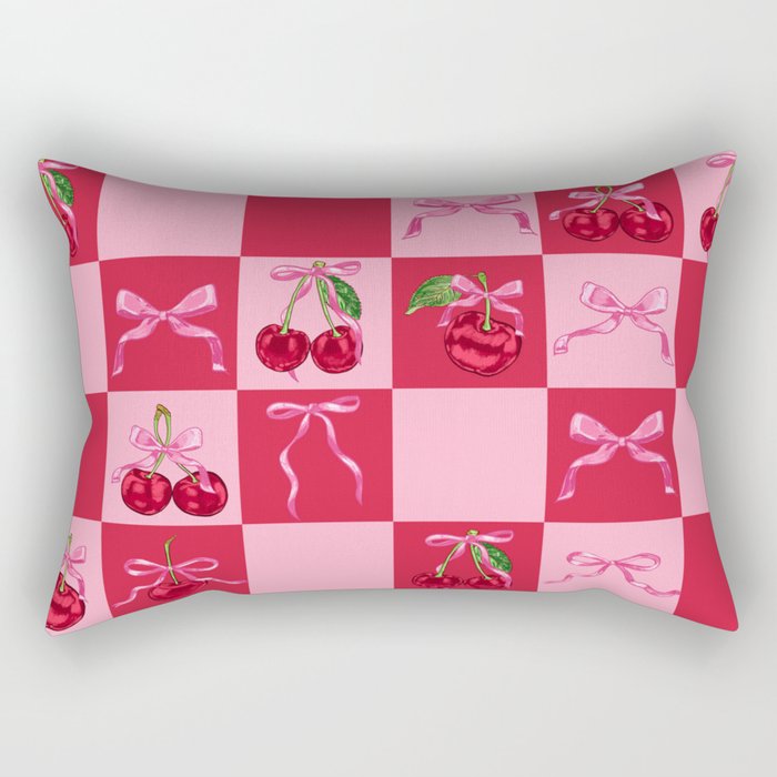 Scarlet Cherries and Bows Checker Rectangular Pillow Gallery Image 1