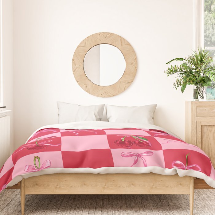 Scarlet Cherries and Bows Checker Duvet Cover Gallery Image 3