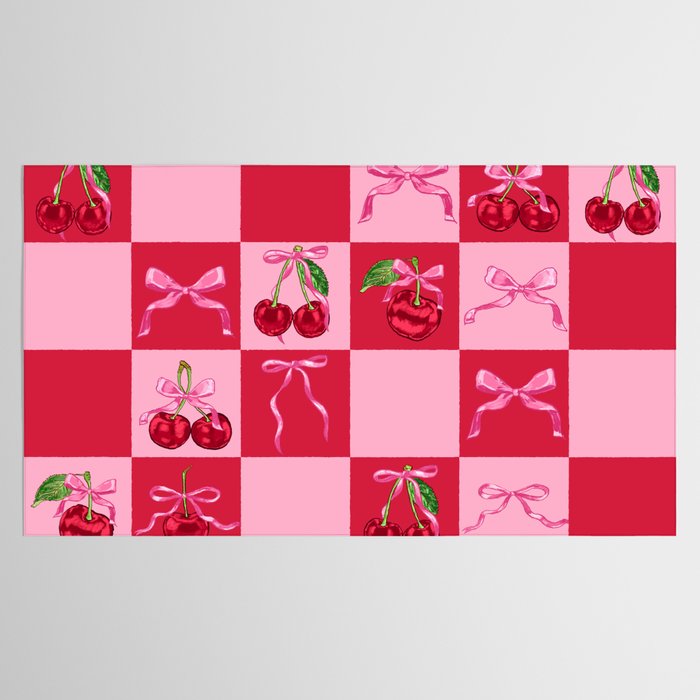 Scarlet Cherries and Bows Checker Tablecloth Gallery Image 2