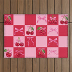 Scarlet Cherries and Bows Checker Outdoor Rug Gallery Image 1