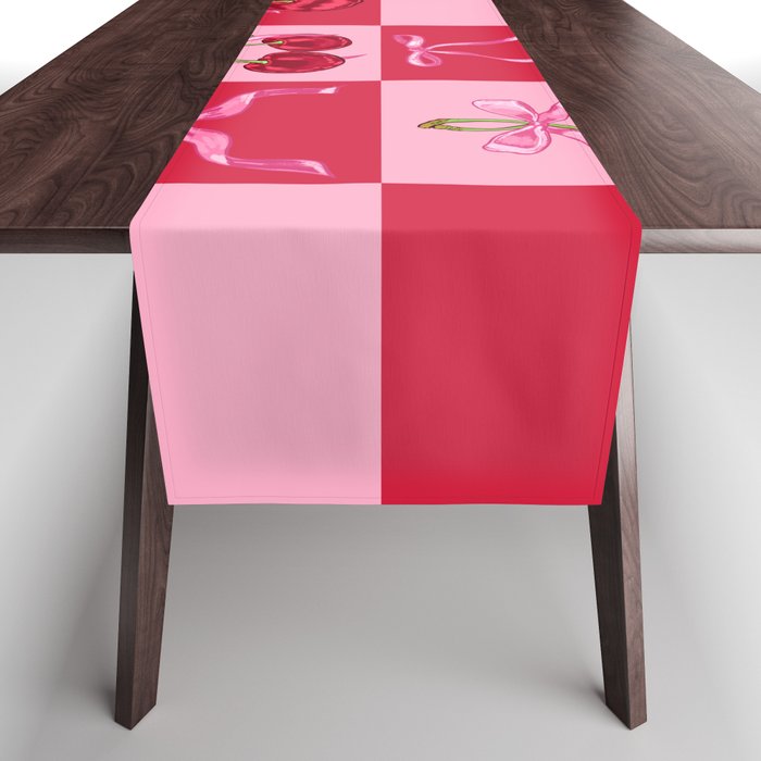 Scarlet Cherries and Bows Checker Table Runner Gallery Image 1