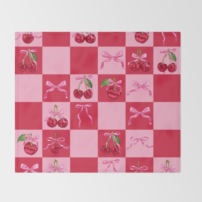 Scarlet Cherries and Bows Checker Throw Blanket Gallery Image 2