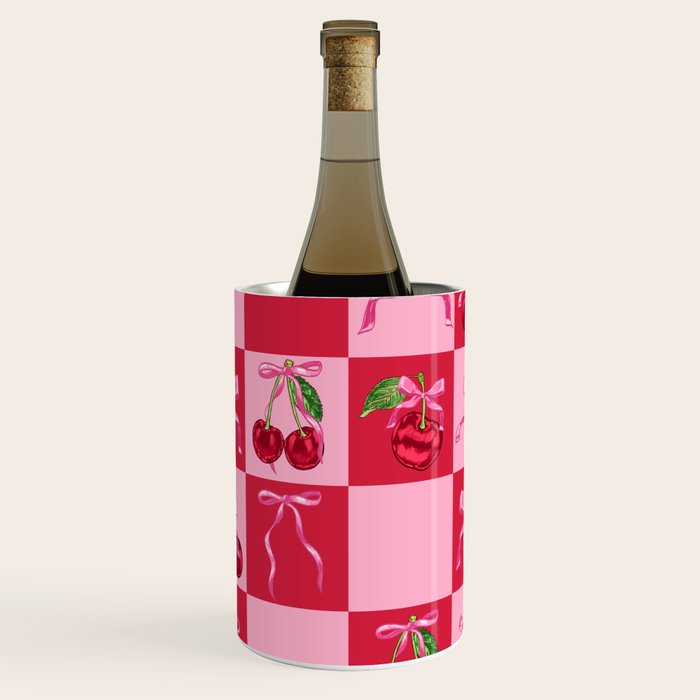 Scarlet Cherries and Bows Checker Wine Chiller Gallery Image 1