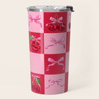 Scarlet Cherries and Bows Checker Travel Mug Gallery Image 2