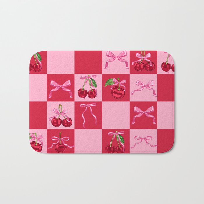 Scarlet Cherries and Bows Checker Bath Mat Gallery Image 1
