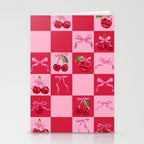 Scarlet Cherries and Bows Checker Stationery Card Gallery Image 2