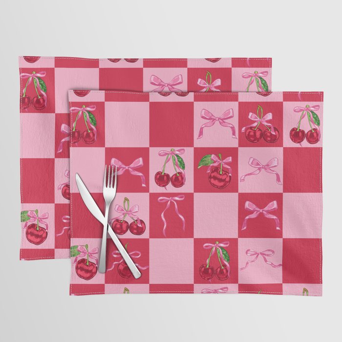 Scarlet Cherries and Bows Checker Placemat Gallery Image 1