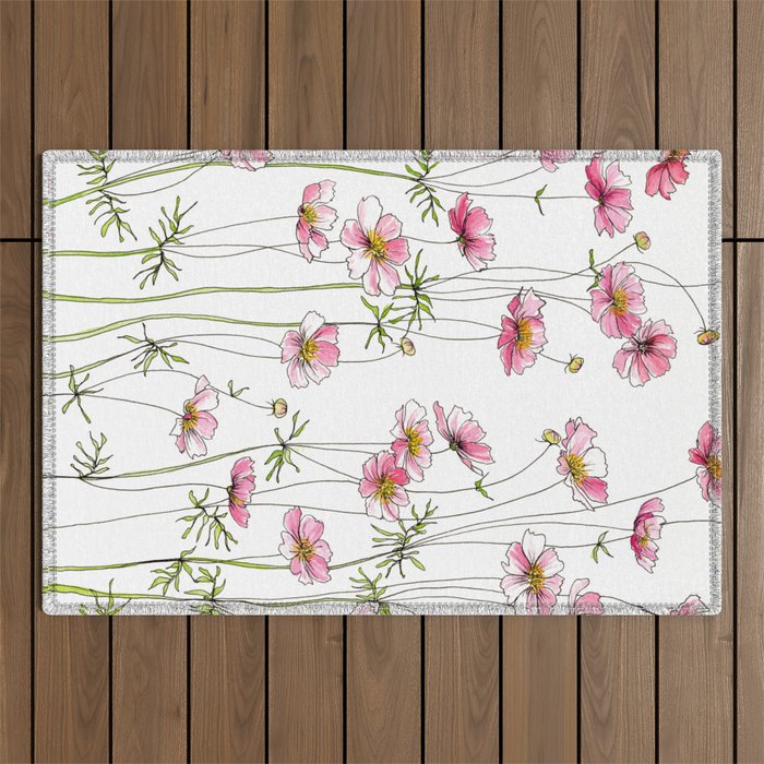 Pink Cosmos Flowers Outdoor Rug Gallery Image 1