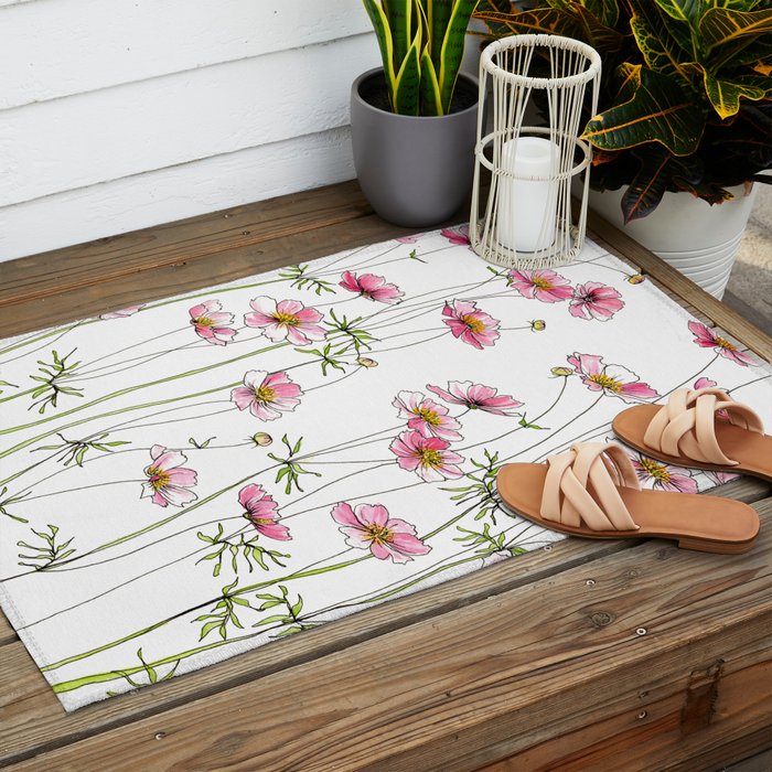 Pink Cosmos Flowers Outdoor Rug Gallery Image 2