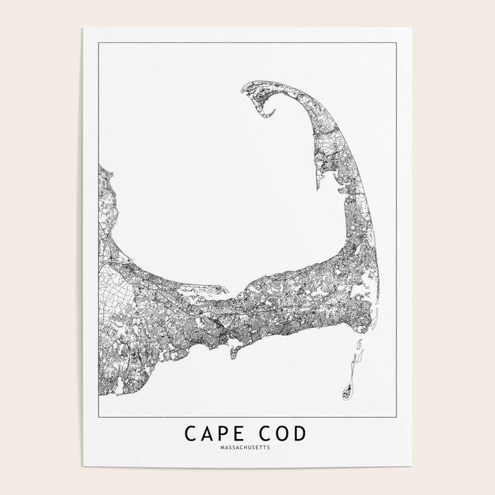 Cape Cod White Map Poster Gallery Image 4
