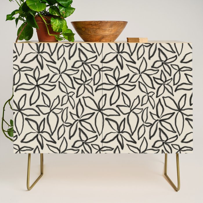 Abstract Brushed Line Art Florals Credenza Gallery Image 1