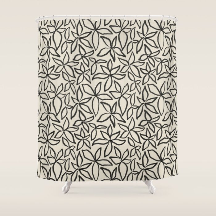 Abstract Brushed Line Art Florals Shower Curtain Gallery Image 1