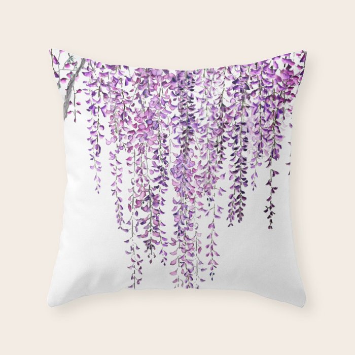 purple wisteria in bloom Throw Pillow Gallery Image 1