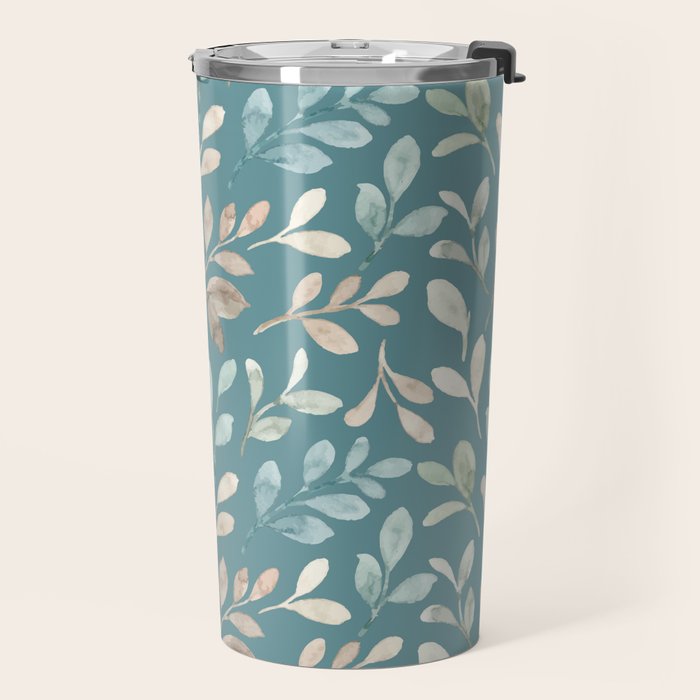Leafy Teal Floral Travel Mug Gallery Image 2