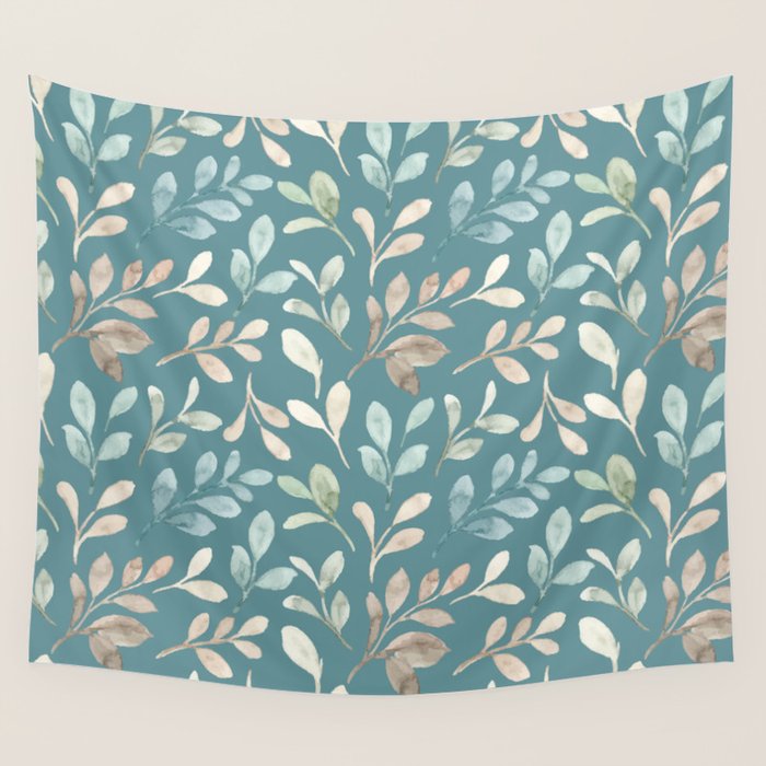Leafy Teal Floral Wall Tapestry Gallery Image 4