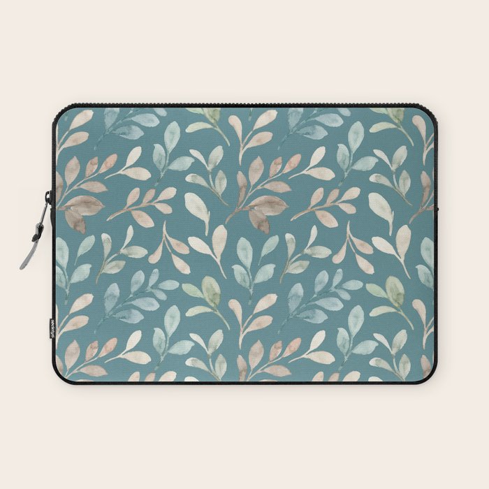 Leafy Teal Floral Laptop Sleeve Gallery Image 1