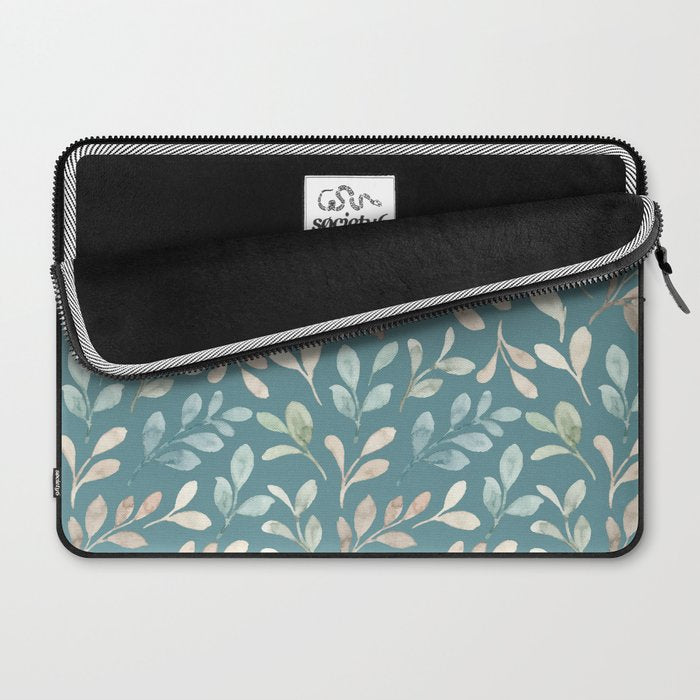 Leafy Teal Floral Laptop Sleeve Gallery Image 2
