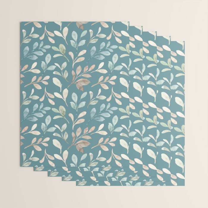 Leafy Teal Floral Wrapping Paper Gallery Image 3