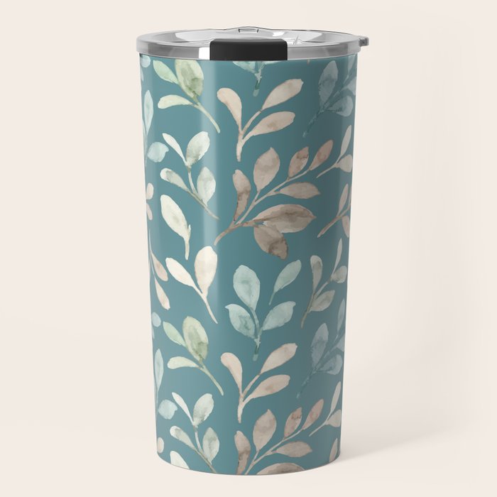Leafy Teal Floral Travel Mug Gallery Image 1