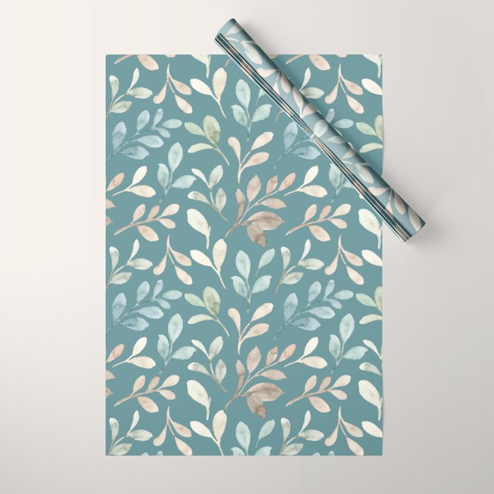 Leafy Teal Floral Wrapping Paper Gallery Image 1